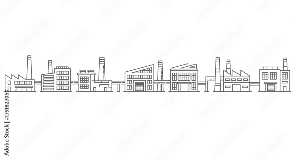 Fototapeta premium Industrial factory skyline silhouette sketch in black and white