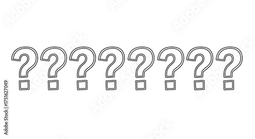 Row of hand drawn question marks symbolizing confusion and uncertainty