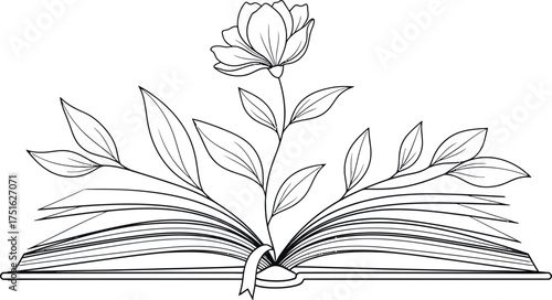 Delicate open book with blooming flower and growing leaves symbolizing knowledge and nature vector
