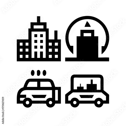 Urban landscape with buildings and vehicles view