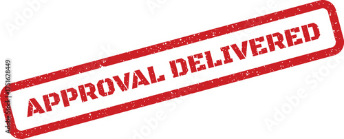 Approval delivered rubber stamp effect, tilted grungy print style, business concept illustration