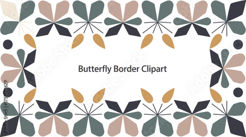 Geometric Flower Border with Tan, Grey, Brown, and Navy Petals Clipart Design