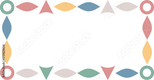 Geometric Shape Border with Pastel Colors Circle, Triangle, Oval and Leaf Shapes