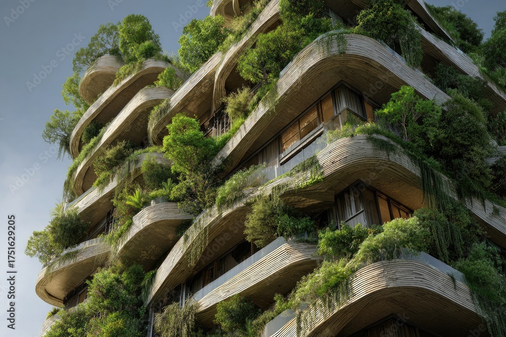 Fototapeta premium Modern, green, apartment building. A vertically-oriented, high-rise architectural marvel
