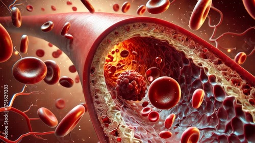 Wallpaper Mural 3D render video of artery cut open showing blood clots and red cells flowing through narrow vessel.
 Torontodigital.ca