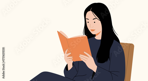 A minimalist depiction of a young woman deeply engrossed in reading a book, symbolizing quiet reflection, intellectual development, and the pursuit of knowledge