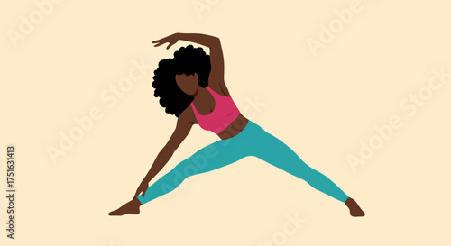Young Black Woman Practicing Yoga A Stylish Illustration of Flexibility and Wellness