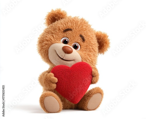 Cartoon teddy bear holding a heart