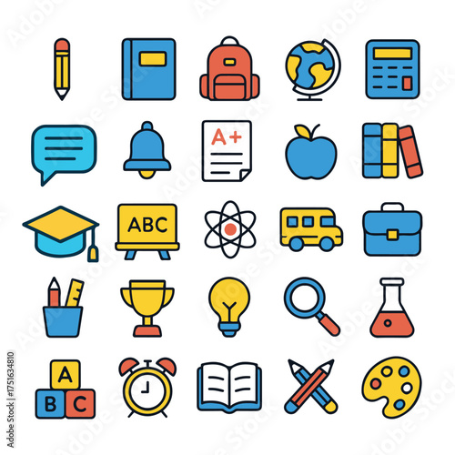 Back to School Icons Set – Flat Minimal Vector Design for Education and Learning