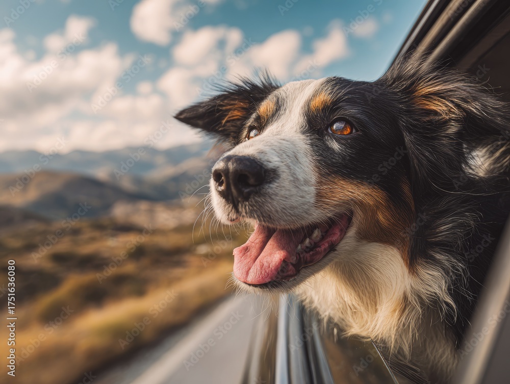 Fototapeta premium Happy dog looking out car window