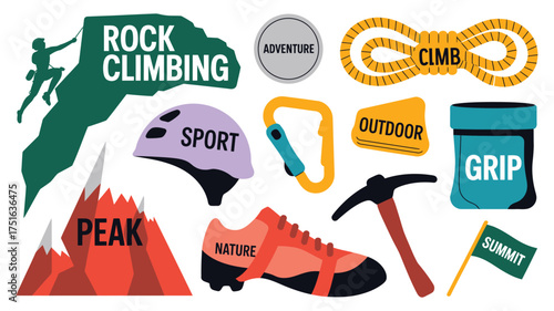 Rock Climbing Art Adventure Gear, Mountains, Peak, Nature, Sport, Summit, and Climbing Man