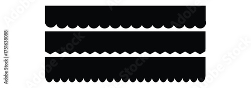 Scalloped edge seamless set. borders and dividers. Simple scalloped border. Repeat cute vintage frill ornament. Texture ribbons. stripe, tape collection isolated on white background.