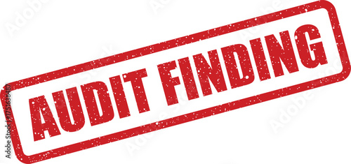Distressed audit finding rubber stamp vector, rectangular shape, business quality control, grunge effect