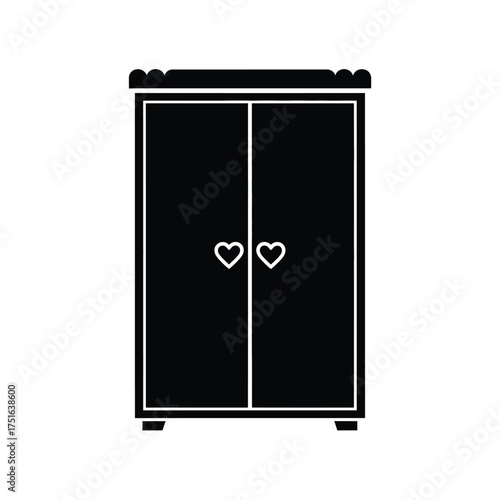 Black wardrobe with heart shaped handles and decorative top