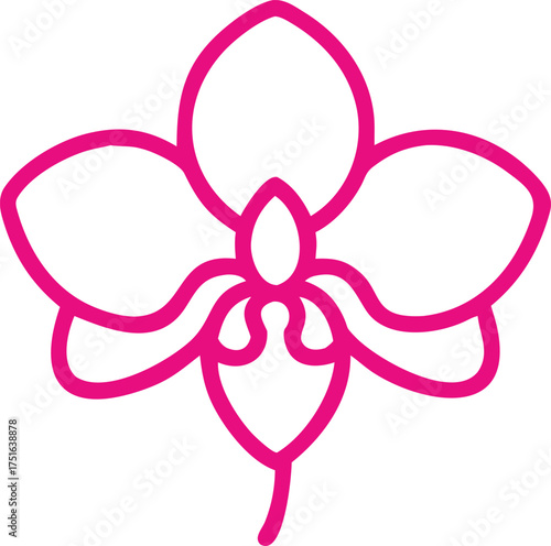 Vector pink outline icon of an orchid flower on a transparent background