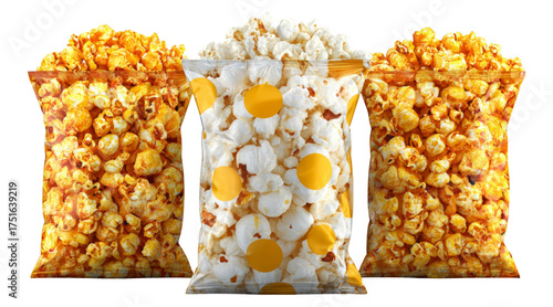 Colorful Popcorn Bags Isolated on Transparent Background for Snacks