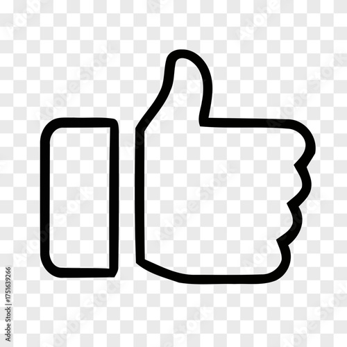 Simple black outline graphic of a thumb up gesture on a transparent background like approval yes good ok positive hand icon symbol white clean design element