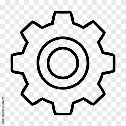 A simple black outline drawing of a gear with two concentric circles in the center presented against a transparent background Cogwheel Mechanical Engineering