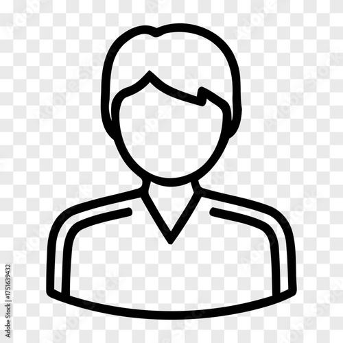 Simple black and white line art icon representing a person's head and shoulders avatar user profile man woman silhouette graphic design symbol illustration