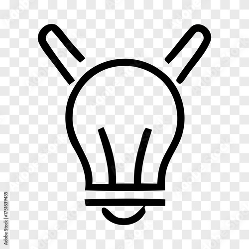A simplified black line art illustration of a light bulb with two pointed protrusions at the top representing a stylized head or ears icon idea innovation