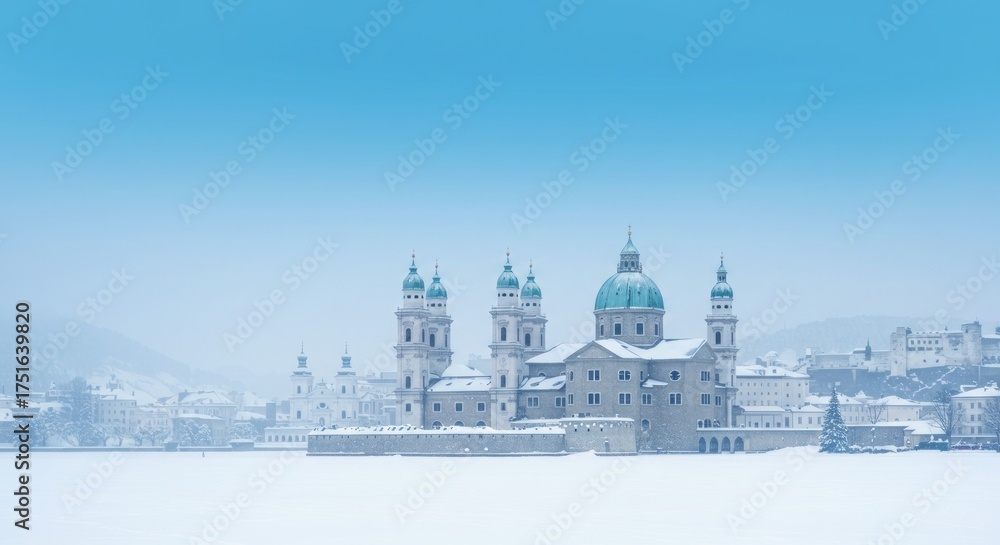 Obraz premium Salzburg snow festival banner background, baroque city
