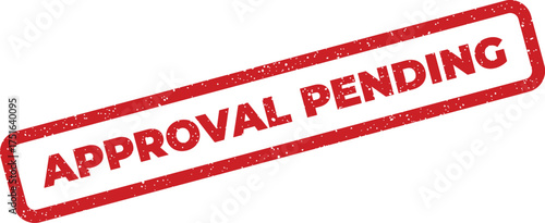 Distressed rectangular approval pending rubber stamp icon, red ink effect, paperwork processing