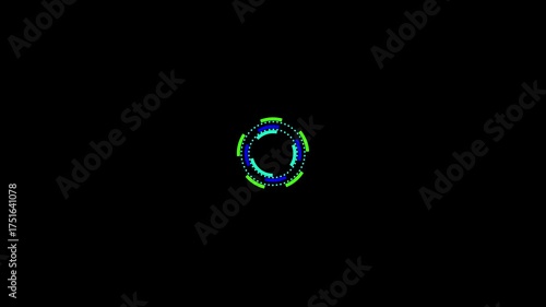 Abstract futuristic circular hud element  and green segments on a black background