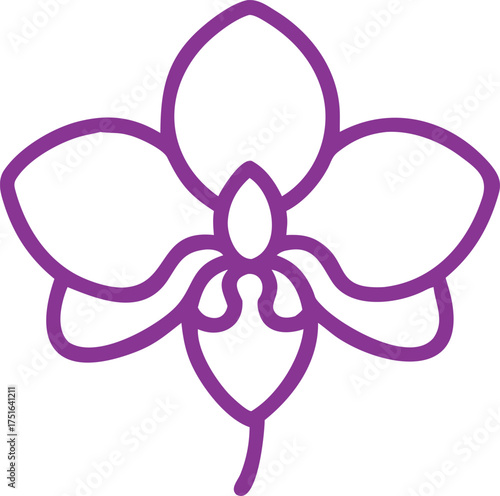 Vector purple outline icon of an orchid flower on a transparent background