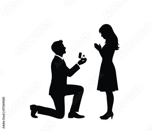 Man proposing marriage to woman silhouette proposal