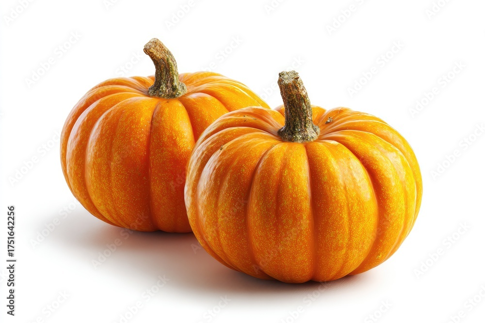 Obraz premium Two small pumpkins against white