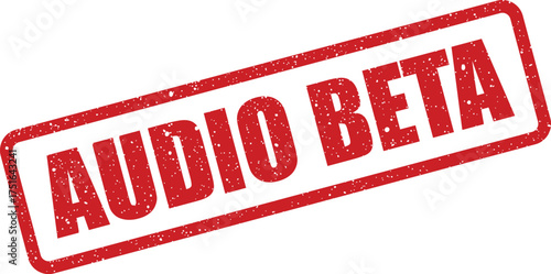 Distressed rubber stamp effect showing Audio Beta text with grunge texture overlayed on a box