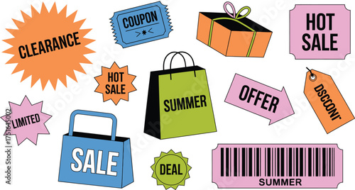 Colorful Sale Graphics Clearance, Hot Sale, Summer Deals, Discount, and Shopping Bags