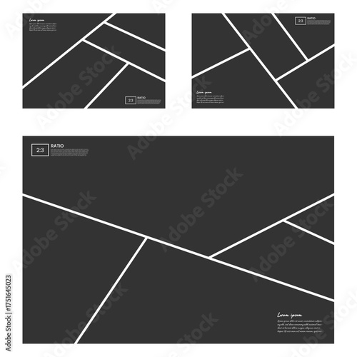 Set of landscape comic strip on transparent 2:3 aspect ratio background for photo collage or moodboard
