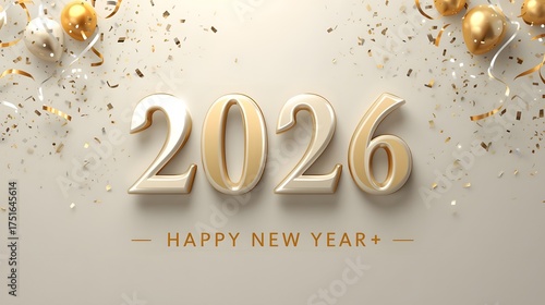 Luxurious 2026 Happy New Year Greeting with Golden Text & Confetti
