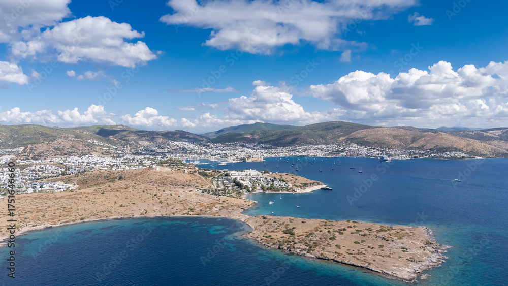 Obraz premium Aerial View of Bodrum Marina and Castle, Scenic Coastline of Turkey