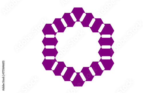 Modern geometric hexagon ring pattern in purple, abstract futuristic honeycomb frame background, minimal 3D style mandala design, digital art concept for logo, wallpaper, and decoration