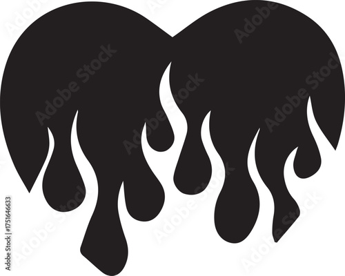 Melting Heart Silhouette – Black Dripping Symbol of Emotional Intensity and Transformation