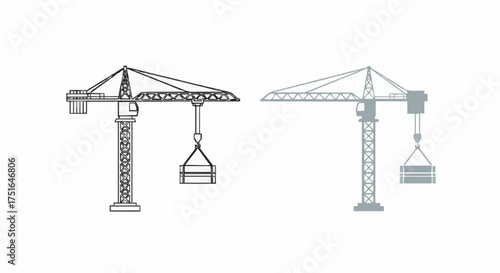Construction tower crane in outline and shaded style