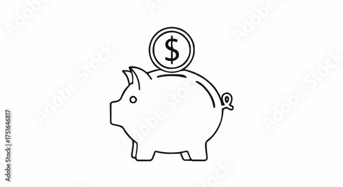 Piggy bank with a coin