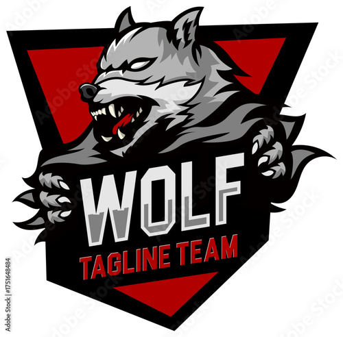 The Wolf's Fierce Stance: A powerful illustration of a wolf emblem, embodies strength and teamwork. With bold design and a commanding presence, ideal for a competitive team.