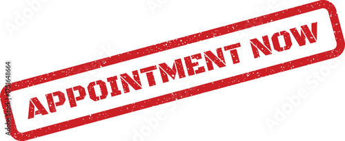 Rectangular Appointment Now Stamp Effect, Distressed Red Rubber Stamp Isolated