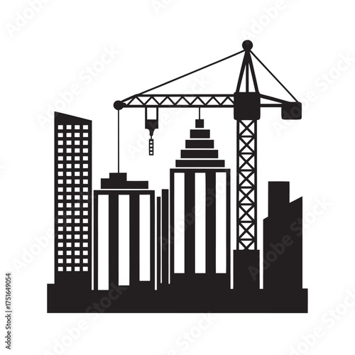 Skyscraper Construction Crane Silhouette Artwork