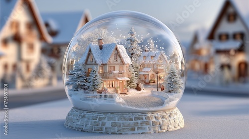christmas snow globe with magical snowy houses, christmas snow globe with festive holiday winter town