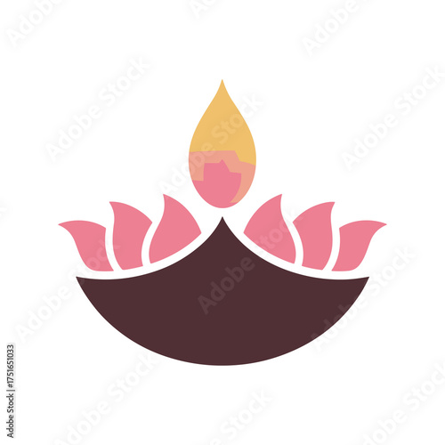 Lotus Flowers Diwali Lamp Icon Celebration Festival