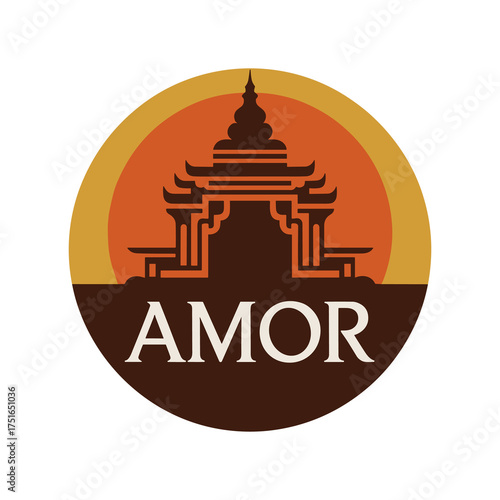 Pagoda Temple Building Amor Logo Design