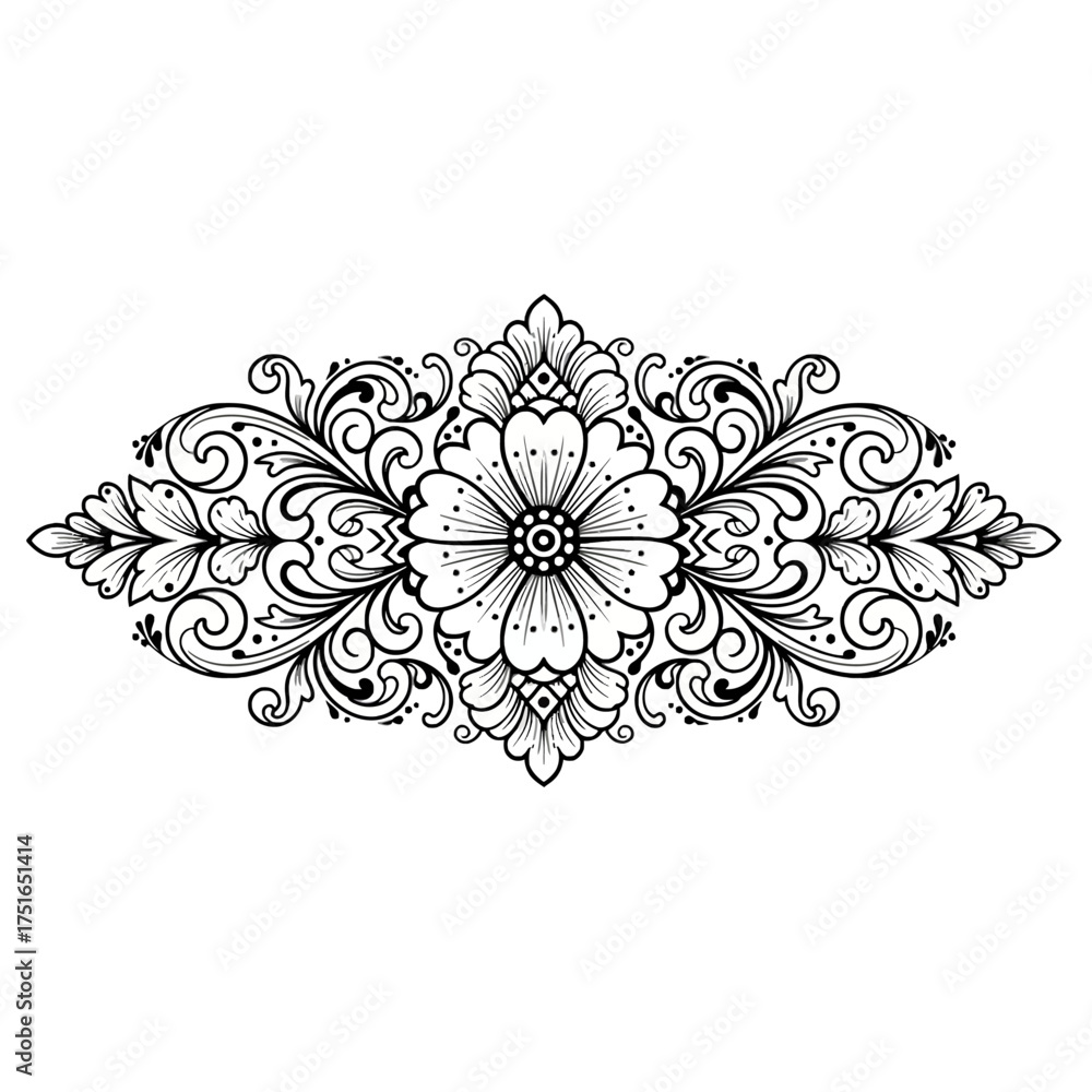 Fototapeta premium Retro Floral Ornament Vector: Hand-Drawn Flourish Divider Design Element