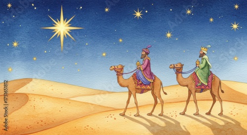 The three wise men following the star of bethlehem on epiphany day