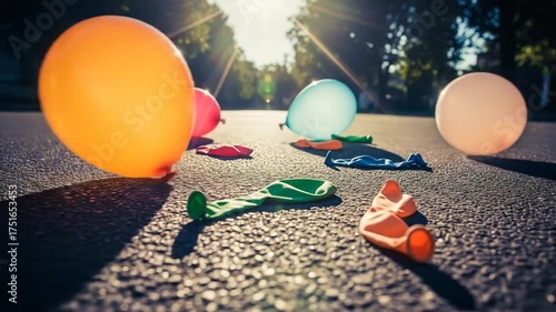 Deflated Balloons on Asphalt Road