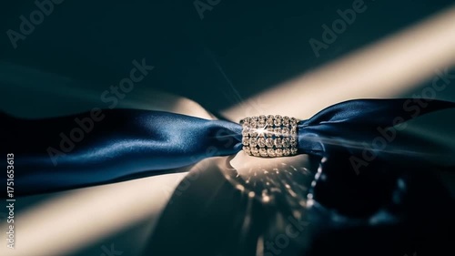 Diamond Ring on Blue Satin Ribbon