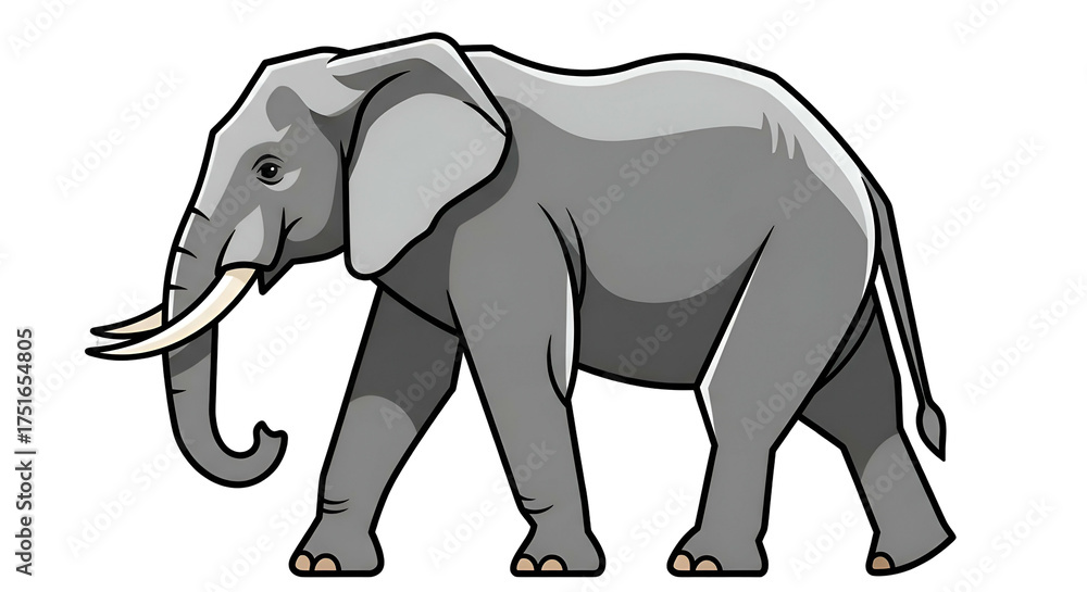 Fototapeta premium Grey elephant side profile, walking, with tusks